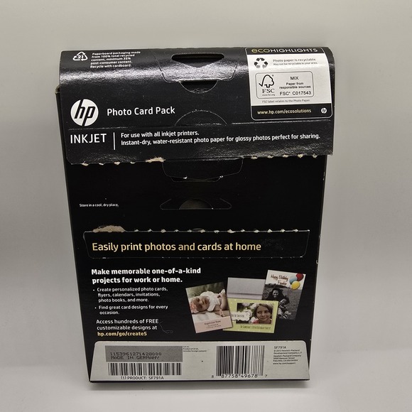 New HP Photo Card Pack 5x7 Paper w/ Envelopes (10) 4x6 Paper (5) SF791A Glossy - Picture 2 of 9